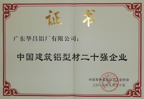中國建筑鋁型材二十強企業(yè)評選結果公布，華昌鋁廠位列第六